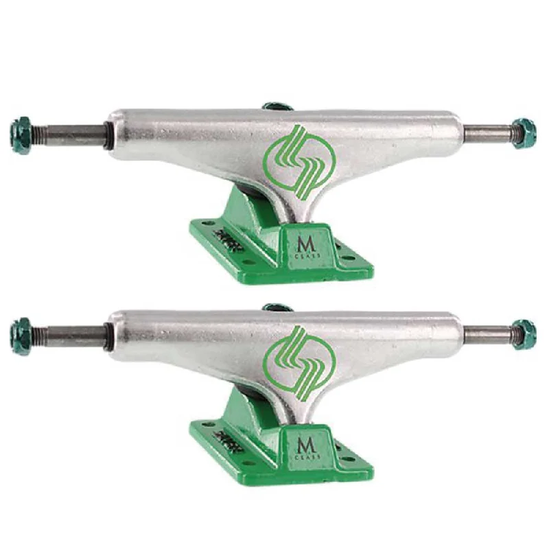 Silver M-Class Hollow Polished/Green Skateboard Trucks 8.0"