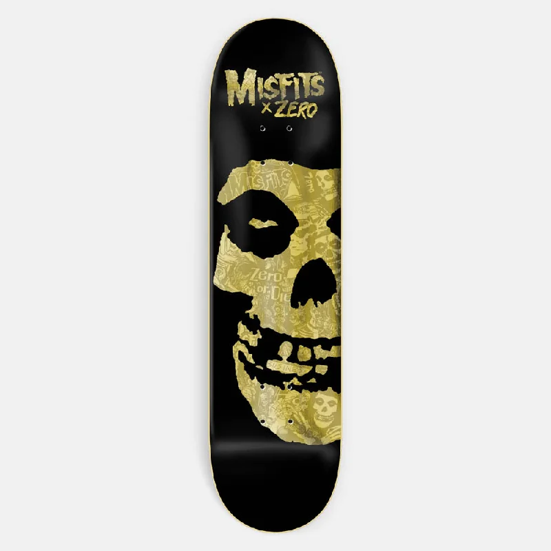 Zero Skateboards - 8.25" Misfits Fiend Skull Collage Skateboard Deck - Black / Gold